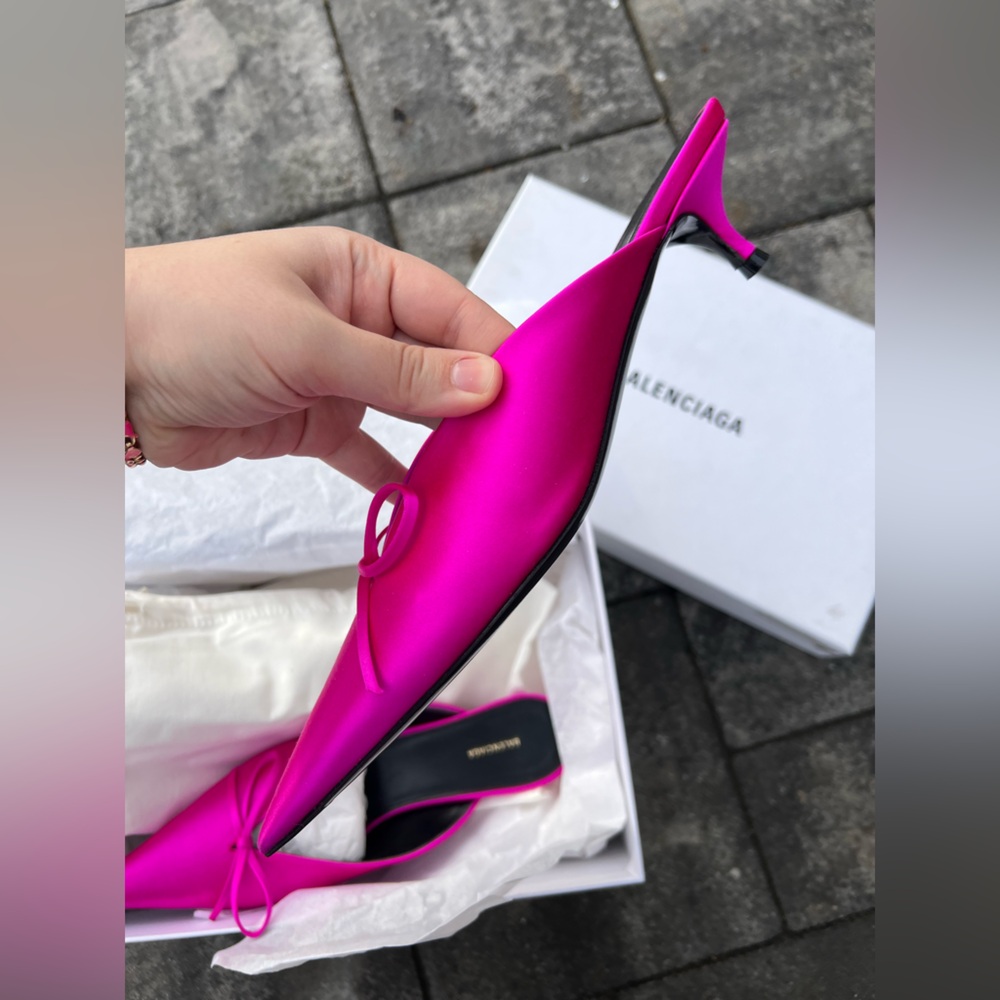 BALENCIAGA Knife Bow Satin Fuchsia Mules - Size 38.5 - NEW - Picture 7 of 17